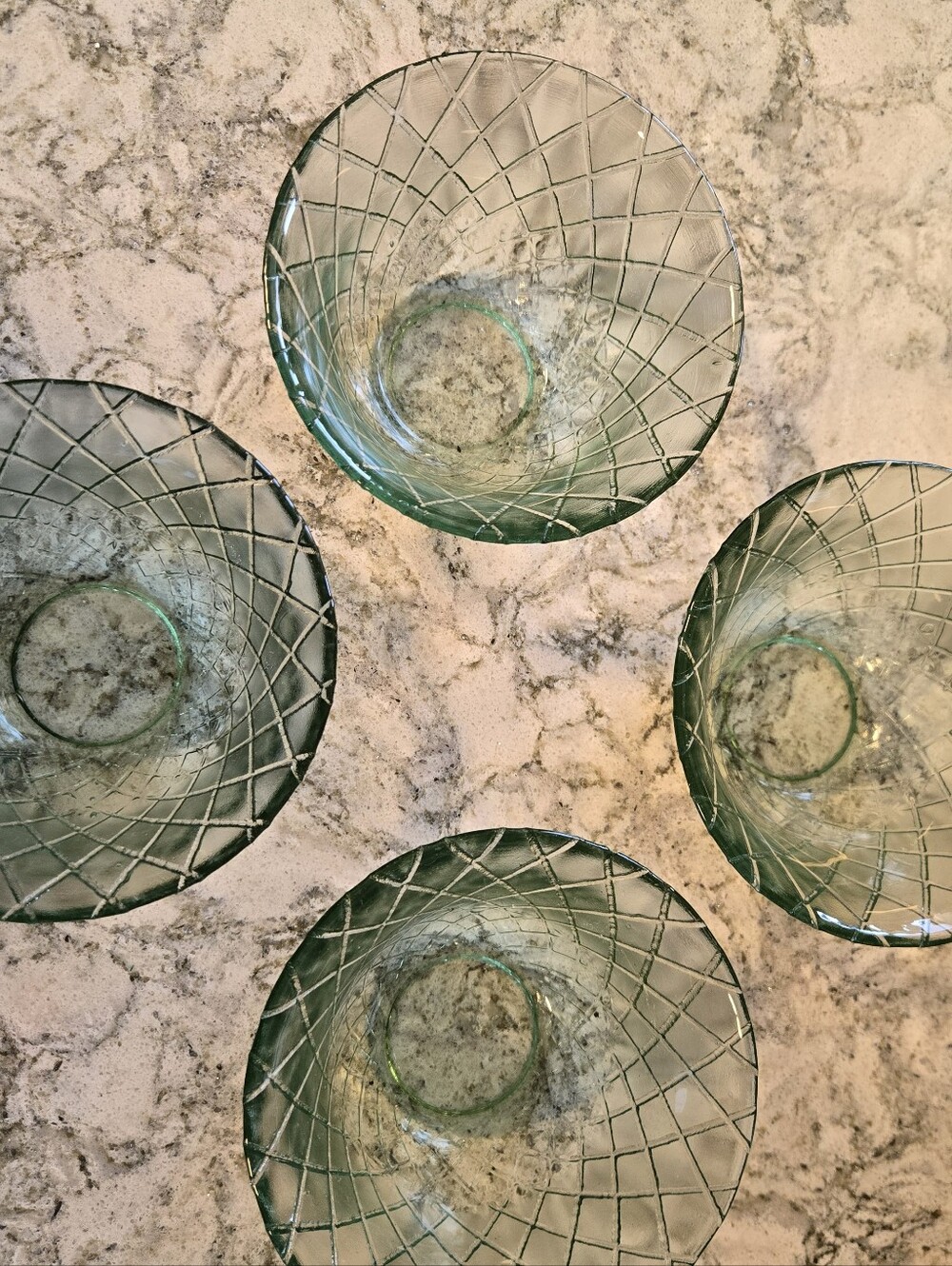 Green Diamond-Pattern Glass Dessert Bowls - Set of 4